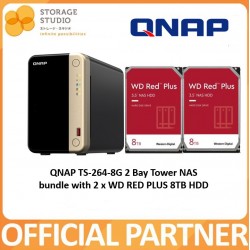 QNAP TS-264-8G 2 Bay Tower NAS Bundle With 2 x 8TB WD Red Plus Hard Drive. Singapore Warranty 2 Years